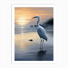 Egret At Sunset Art Print