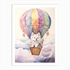 Baby Arctic Wolf In A Hot Air Balloon Art Print