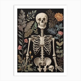 Botanical Skeleton Vintage Flowers Painting (43) Art Print