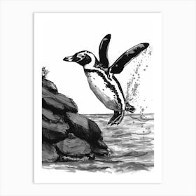African Penguin Diving Into The Water 4 Art Print