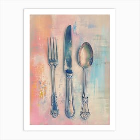 Kitsch Knife Fork Spoon Brushstrokes 2 Art Print