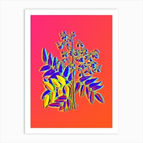 Neon Japanese Pagoda Tree Botanical in Hot Pink and Electric Blue n.0101 Art Print