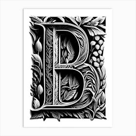 B, Letter, Alphabet Linocut 4 Art Print