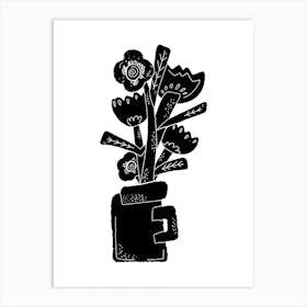 Flowers in a vase. Black graphics Art Print