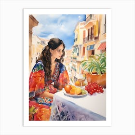 At A Cafe In Cartagena Spain 2 Watercolour Art Print