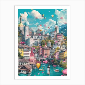 Zurich   Retro Collage Style 3 Art Print