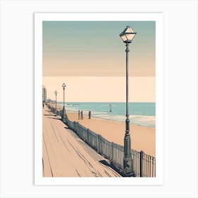 Brighton Seafront Lampost Beach Muted Tones Evening Ocean Walk Art Print