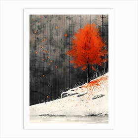 Red Tree In The Snow 1 Art Print