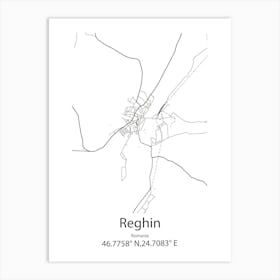 Reghin,Romania Minimalist Map Art Print