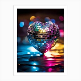 Heart Shaped Disco Ball Imbued With Vibrant Hues Floats Amidst A Soft Ethereal Glow Reflections C Art Print