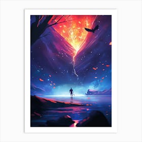 Man In Front Of A Fire Art Print