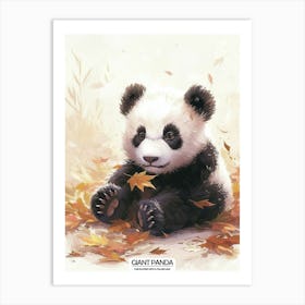 Giant Panda Cub Playing With A Fallen Leaf Poster 1 Art Print