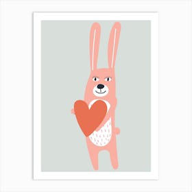 Bunny With Heart Neutral Kids Art Print