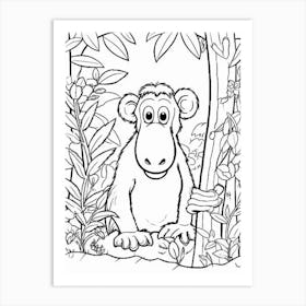 Line Art Jungle Animal Proboscis Monkey 7 Art Print