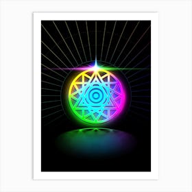 Neon Geometric Glyph in Candy Blue and Pink with Rainbow Sparkle on Black n.0281 Art Print