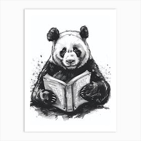 Giant Panda Reading Ink Illustration 2 Art Print