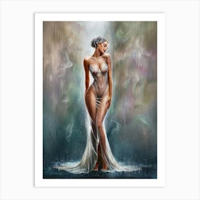 Beautiful Woman In The Rain Art Print