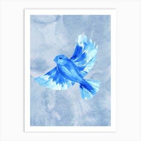 Blue Bird Watercolor Painting Art Print