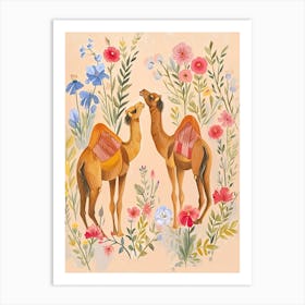 Folksy Floral Animal Drawing Camel Art Print