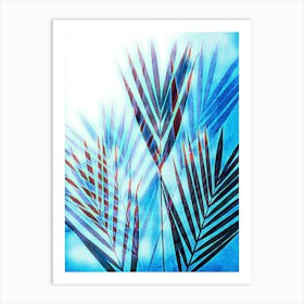 Blue and white Palm Leaves Art Print