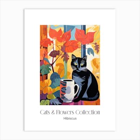 Cats & Flowers Collection Hibiscus Flower Vase And A Cat, A Painting In The Style Of Matisse 0 Art Print