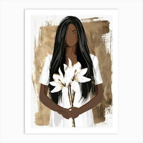 Black Woman Holding Flowers Art Print