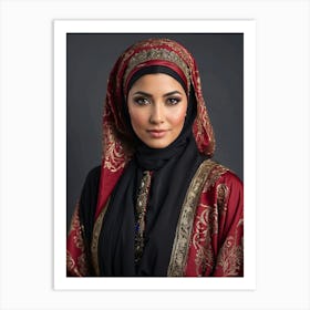 Muslim Woman In Black And Red Art Print