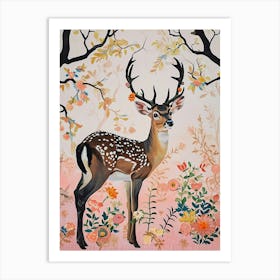 Floral Animal Painting Deer 3 Art Print