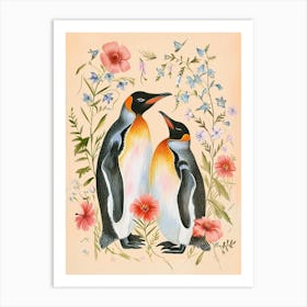 Folksy Floral Animal Drawing Penguin 2 Art Print