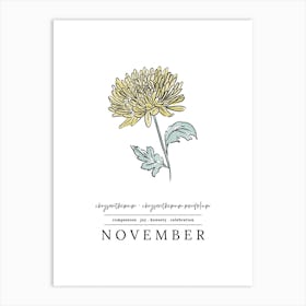 November Chrysanthemum Birth Flower 2 Art Print