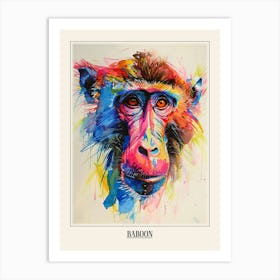 Baboon Colourful Watercolour 1 Poster Art Print
