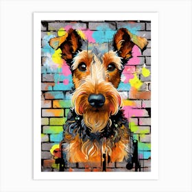 Aesthetic Airedale Terrier Dog Puppy Brick Wall Graffiti Artwork 1 Art Print