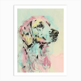 Flat Coated Retriever Dog Pastel Line Watercolour Illustration  3 Art Print