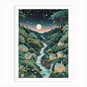 Night In The Fantasy Village Art Print