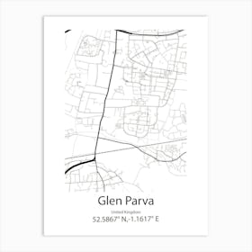 Glen Parva,United Kingdom Minimalist Map Art Print