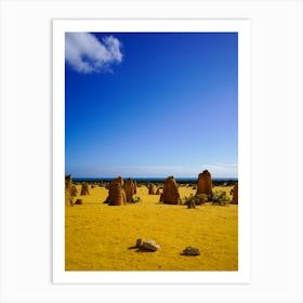 Pinnacles At Nambung National Park, Rock Formations With Ocean Background Art Print