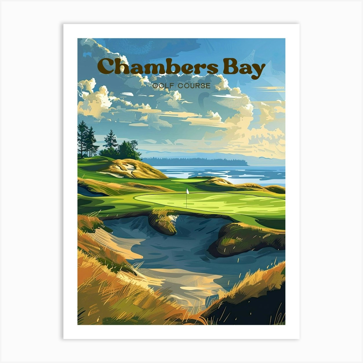 Chambers Bay Golf Course Us Open Digital Travel Art Art Print by Wanderscape Travel Art