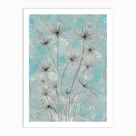 The Dance of Dandelions: A Ballet of Seeds in a Soft Blue Sky 1 Art Print