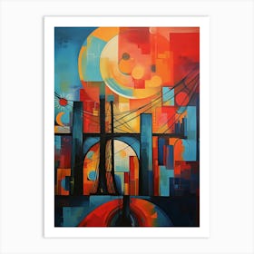 New York City III, Avant Garde Modern Abstract Vibrant Painting in Cubism Style Art Print