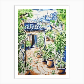 Garden Illustration Line Art Travel 2 Art Print