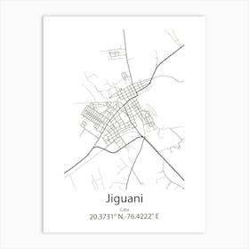 Jiguani,Cuba Minimalist Map Art Print