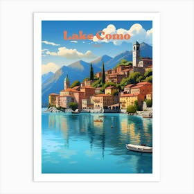 Lake Como Italy Coast Modern Travel Illustration Art Print