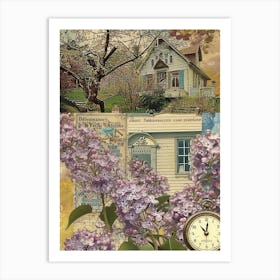 Lilac Flowers Scrapbook Collage Cottage 3 Art Print