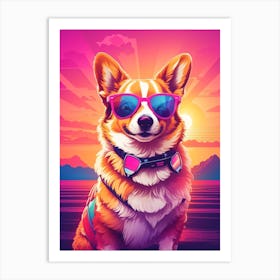 Corgi Dog Sunset Art Print