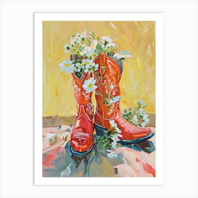 Cowboy Boots And Wildflowers White Campion Art Print