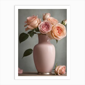 A Vase Of Pink Roses 73 Art Print