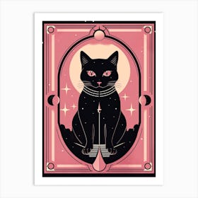 The Chariot Tarot Card, Black Cat In Pink 3 Art Print