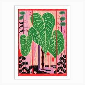 Pink And Red Plant Illustration Monstera Deliciosa 3 Art Print