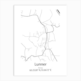 Lunner,Norway Minimalist Map Art Print