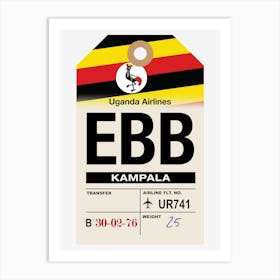 Kampala (EBB) Uganda Vintage Airline Luggage Tag Art Print